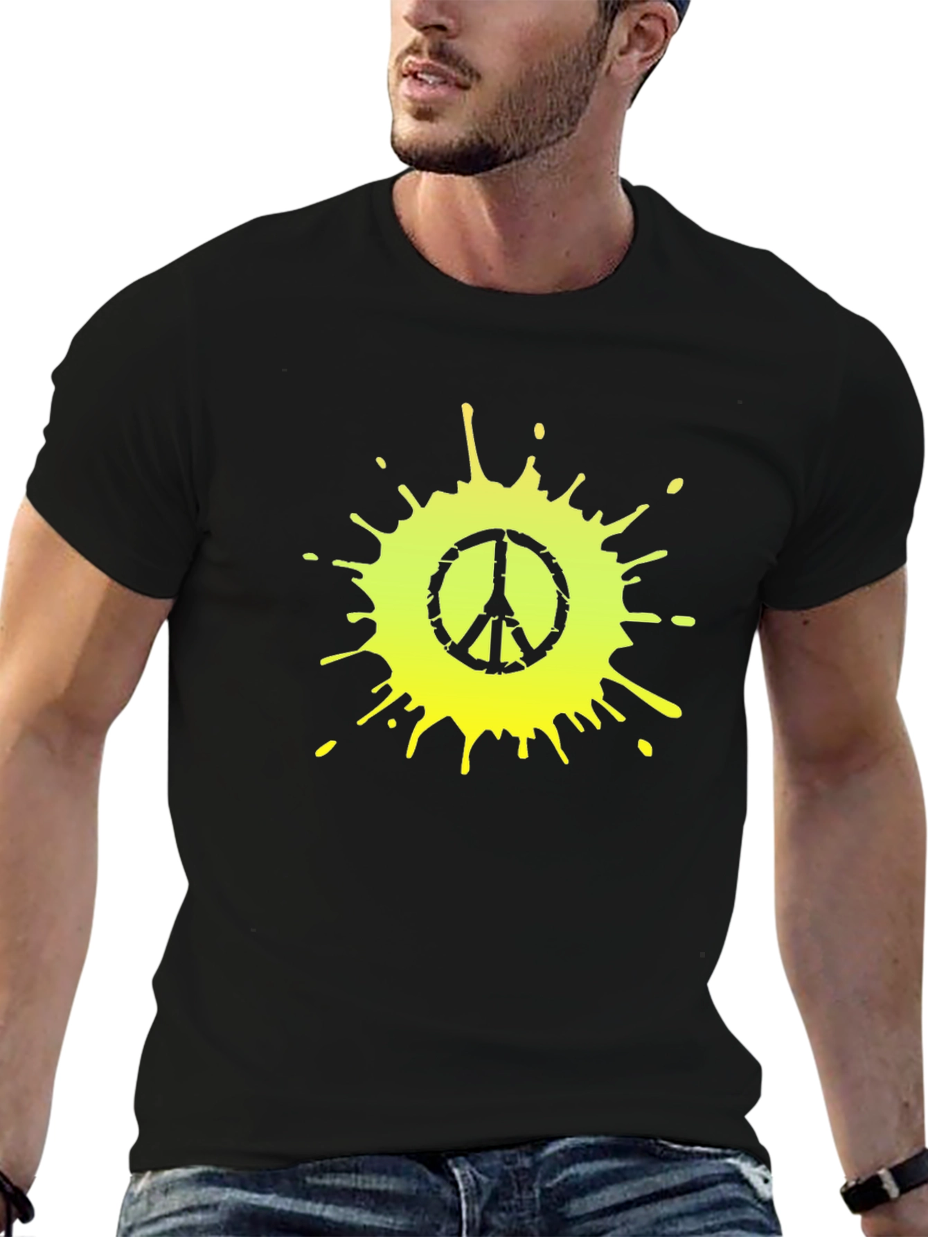 Peace Sign Splatter Graphic Tee - Black Cotton T-Shirt