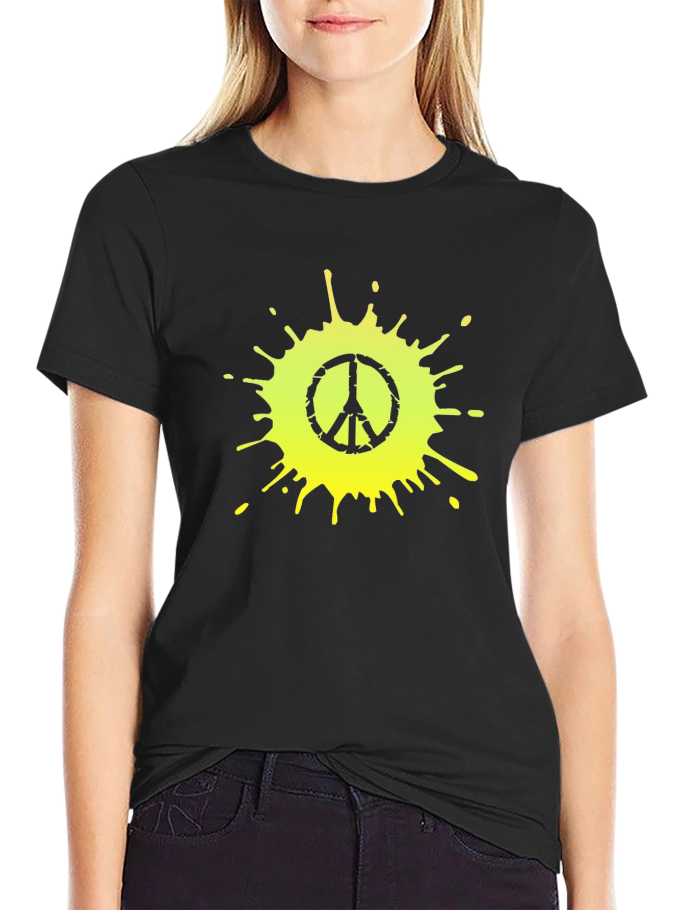 Peace Sign Splatter Graphic Tee - Black Cotton T-Shirt
