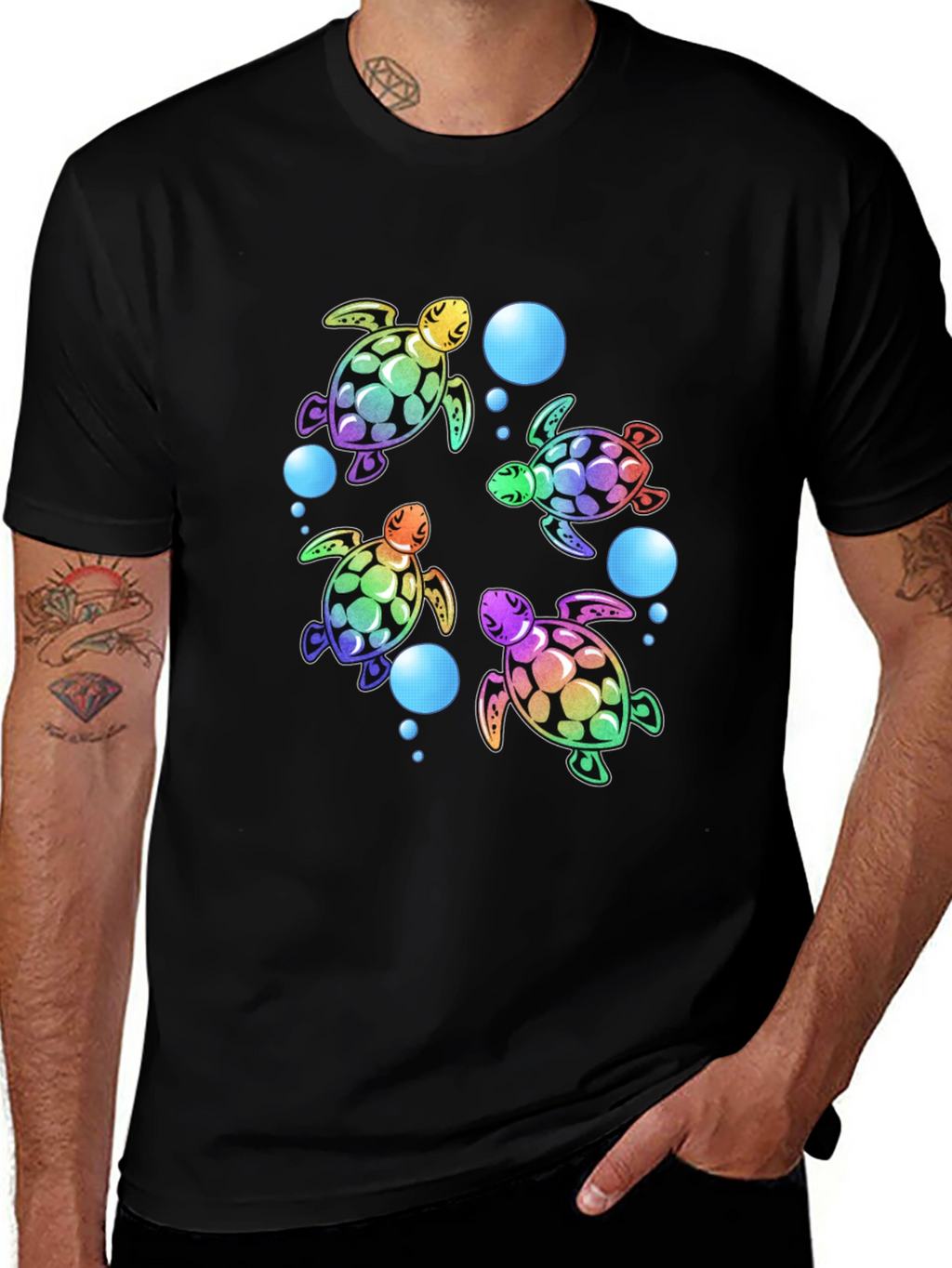 Rainbow Turtle Black T-Shirt