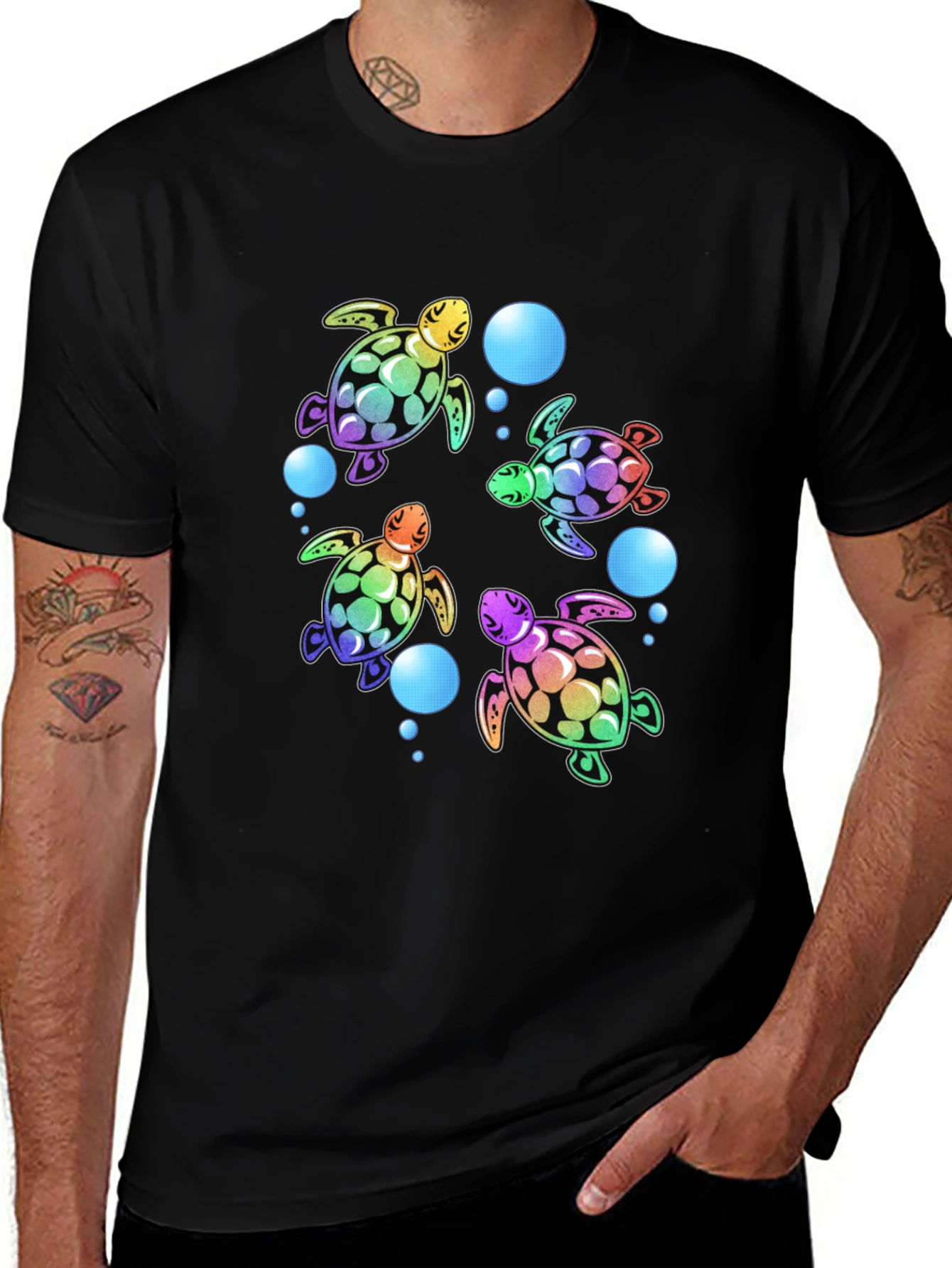 Rainbow Turtle Black T-Shirt