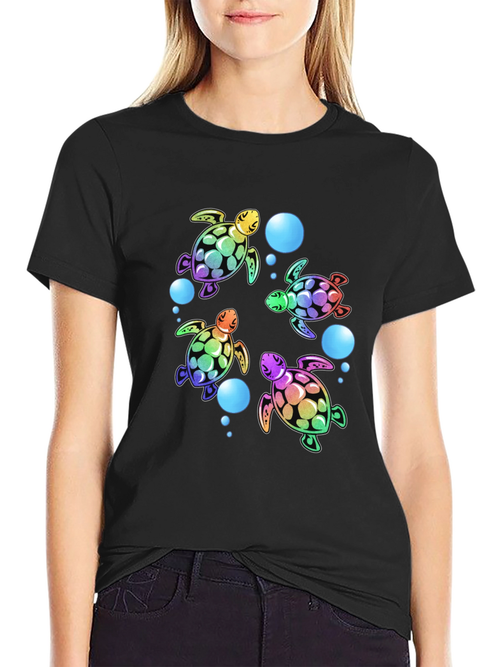 Rainbow Turtle Black T-Shirt
