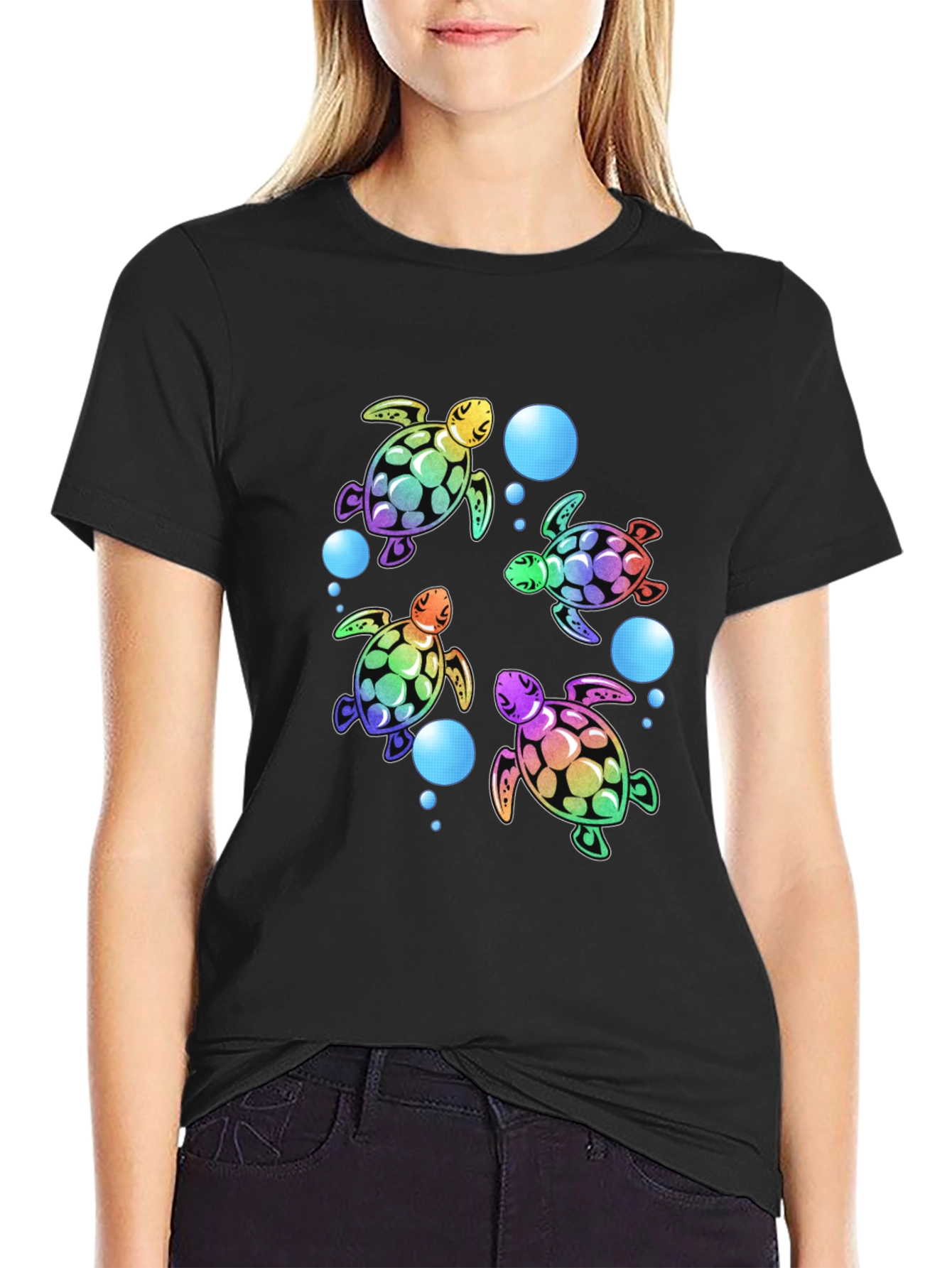 Rainbow Turtle Black T-Shirt