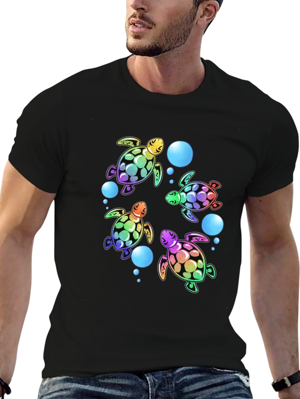 Rainbow Turtle Black T-Shirt