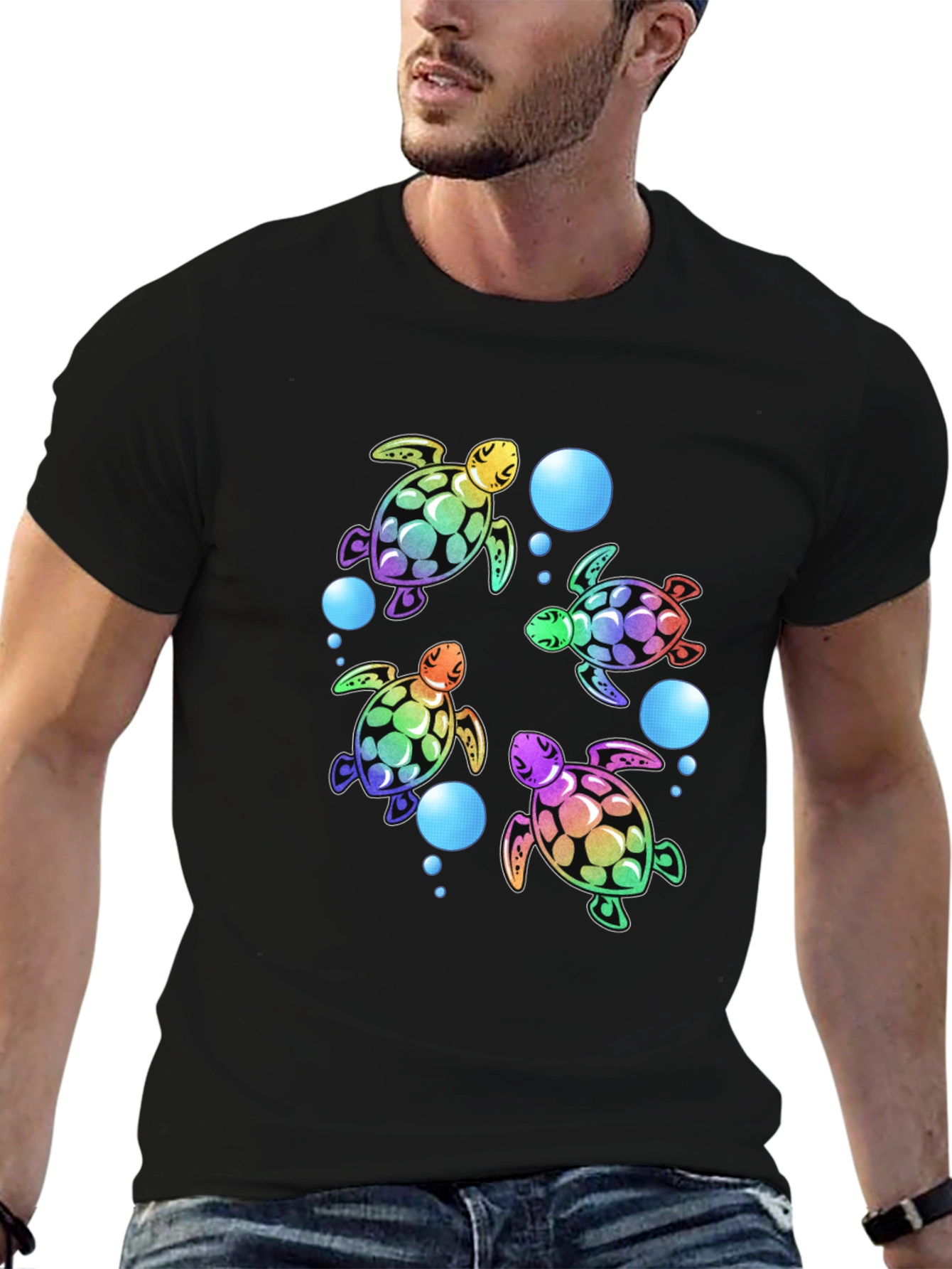 Rainbow Turtle Black T-Shirt