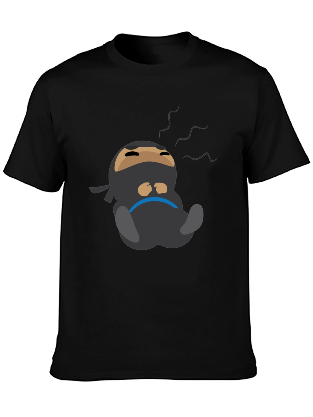 Lazy Ninja Cartoon T-Shirt - Mens Black Tee