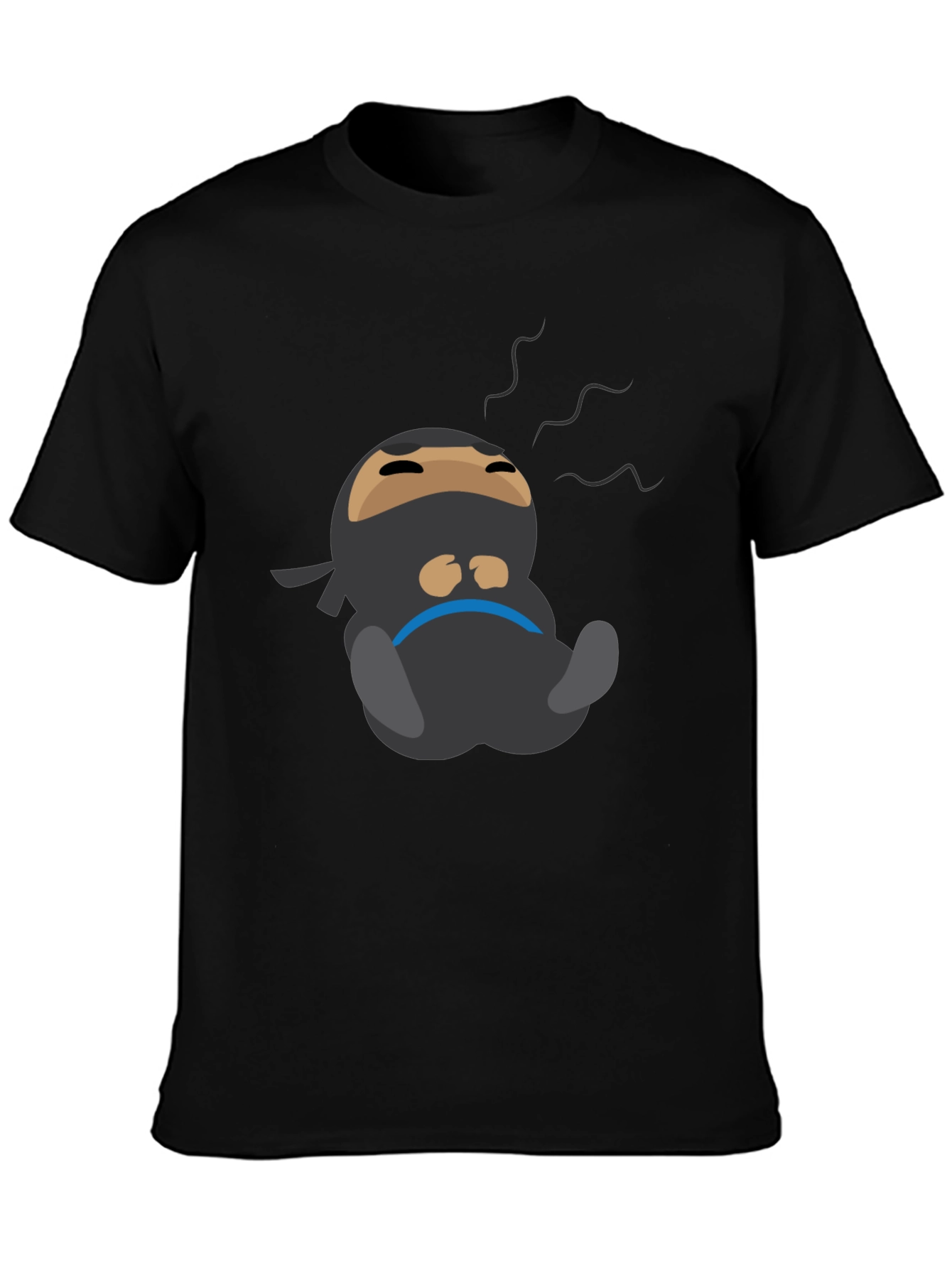 Lazy Ninja Cartoon T-Shirt - Mens Black Tee