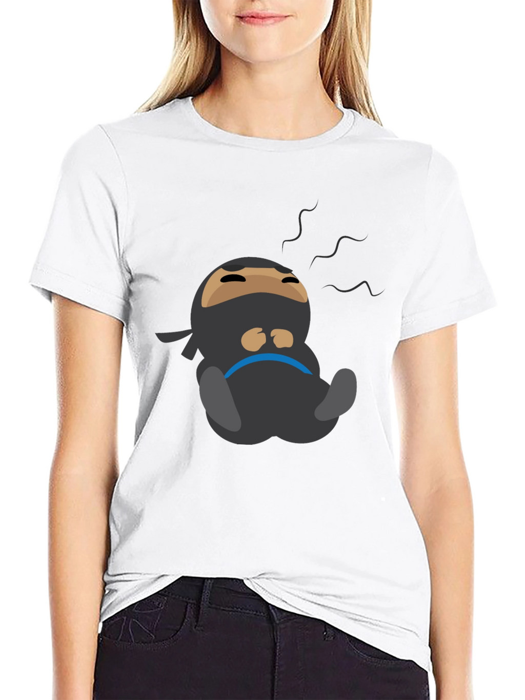 Lazy Ninja Cartoon T-Shirt - Mens Black Tee