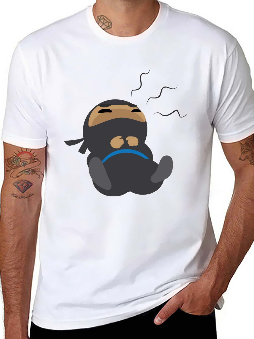 Lazy Ninja Cartoon T-Shirt - Mens Black Tee