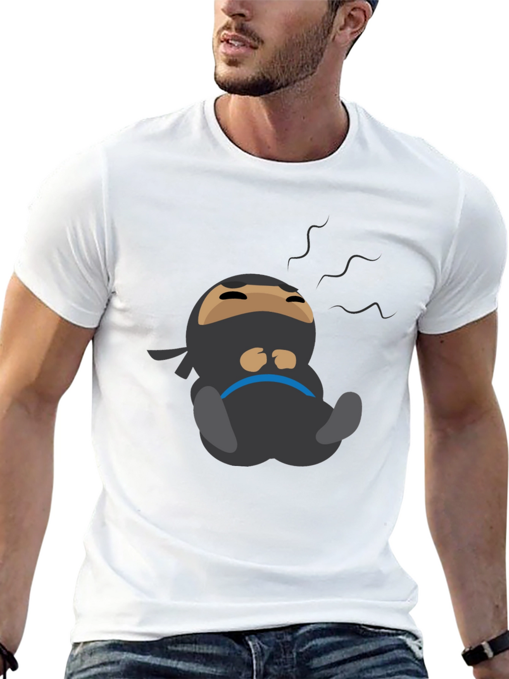 Lazy Ninja Cartoon T-Shirt - Mens Black Tee
