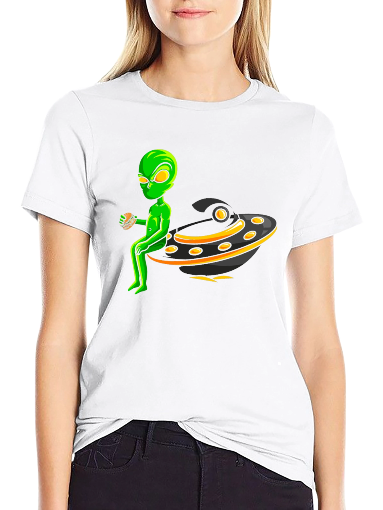 Alien UFO Burger Black T-Shirt