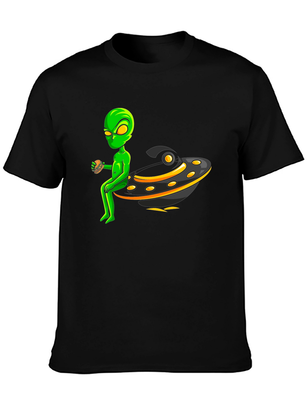 Alien UFO Burger Black T-Shirt
