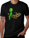 Alien UFO Burger Black T-Shirt