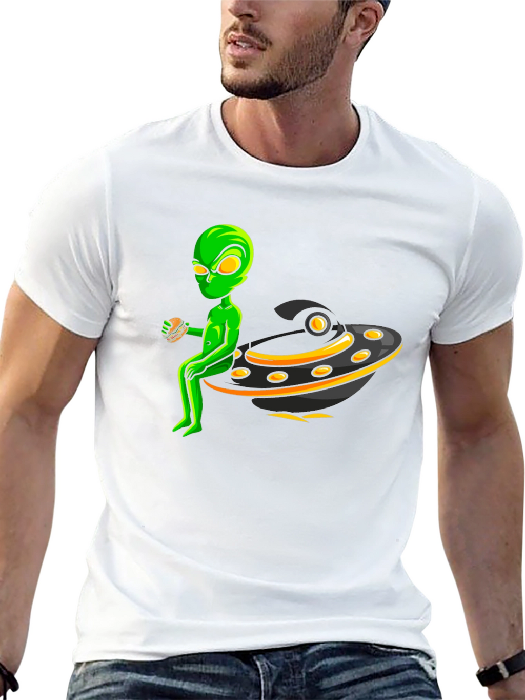 Alien UFO Burger Black T-Shirt