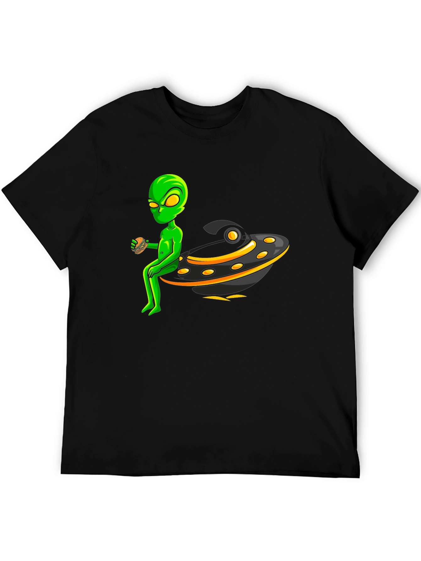 Alien UFO Burger Black T-Shirt