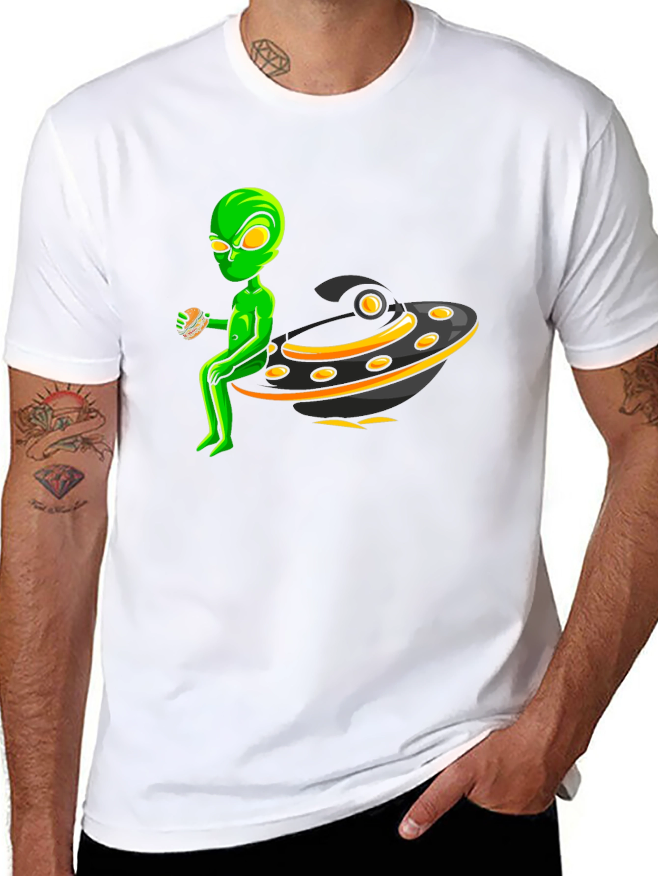 Alien UFO Burger Black T-Shirt