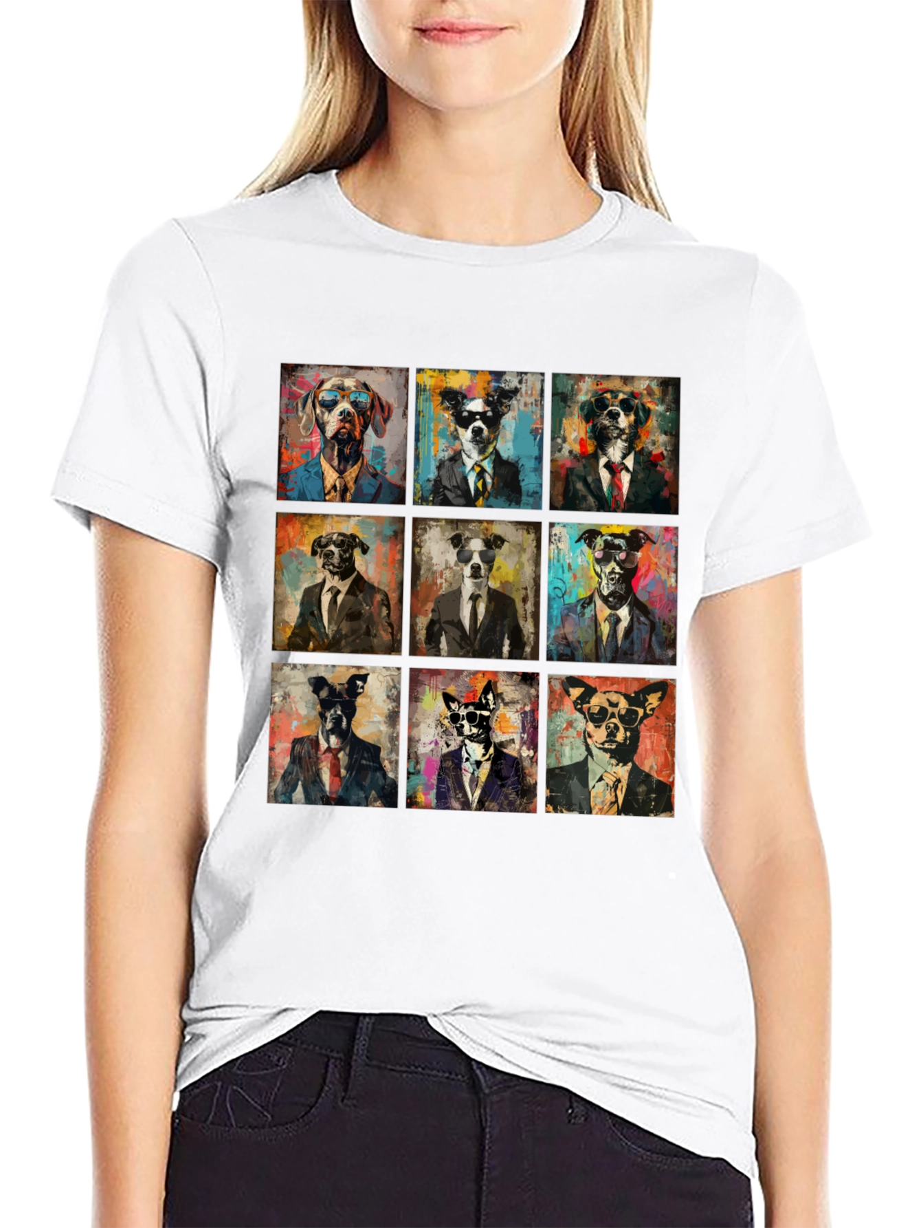 Dog Art Graphic Print Crewneck T-Shirt