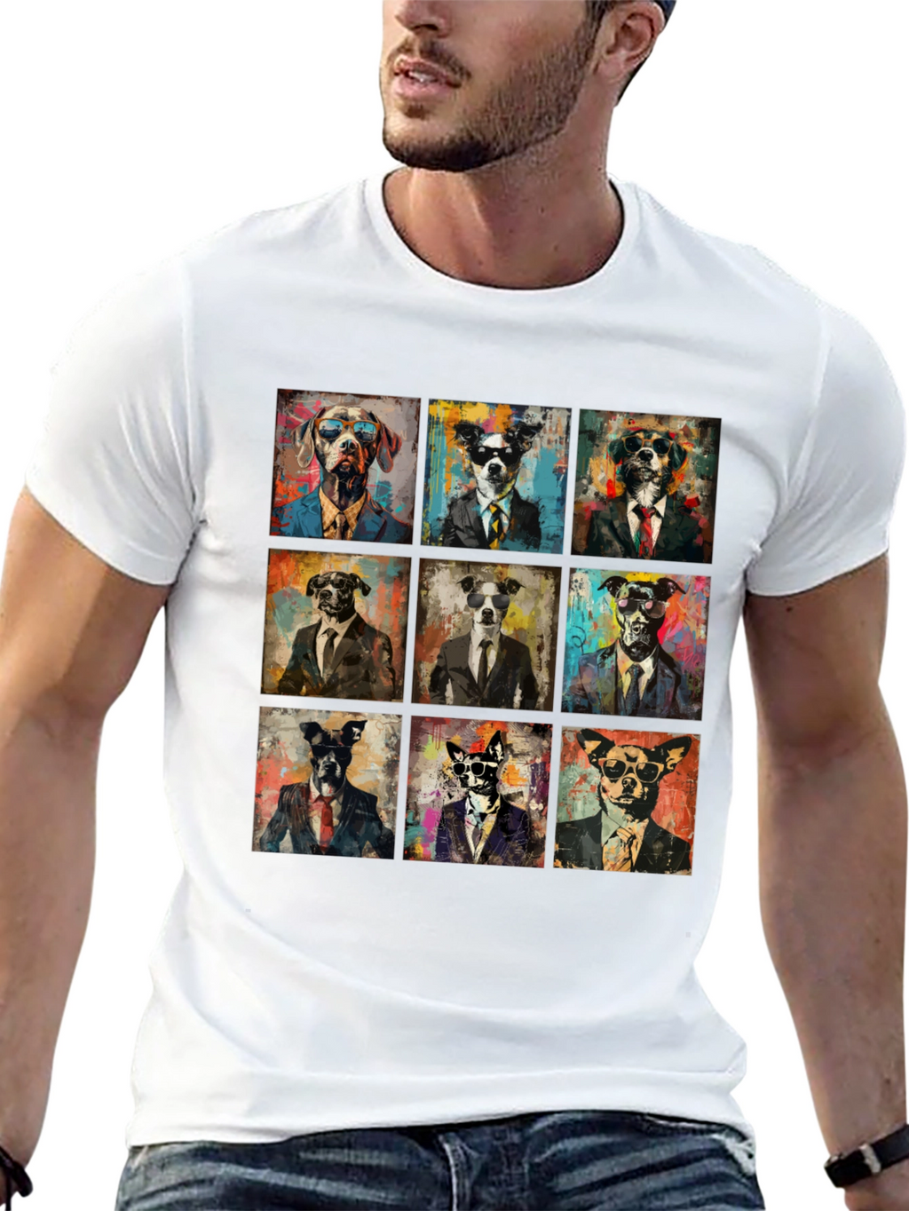 Dog Art Graphic Print Crewneck T-Shirt