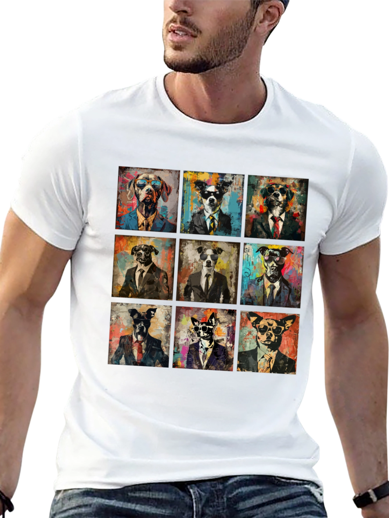 Dog Art Graphic Print Crewneck T-Shirt