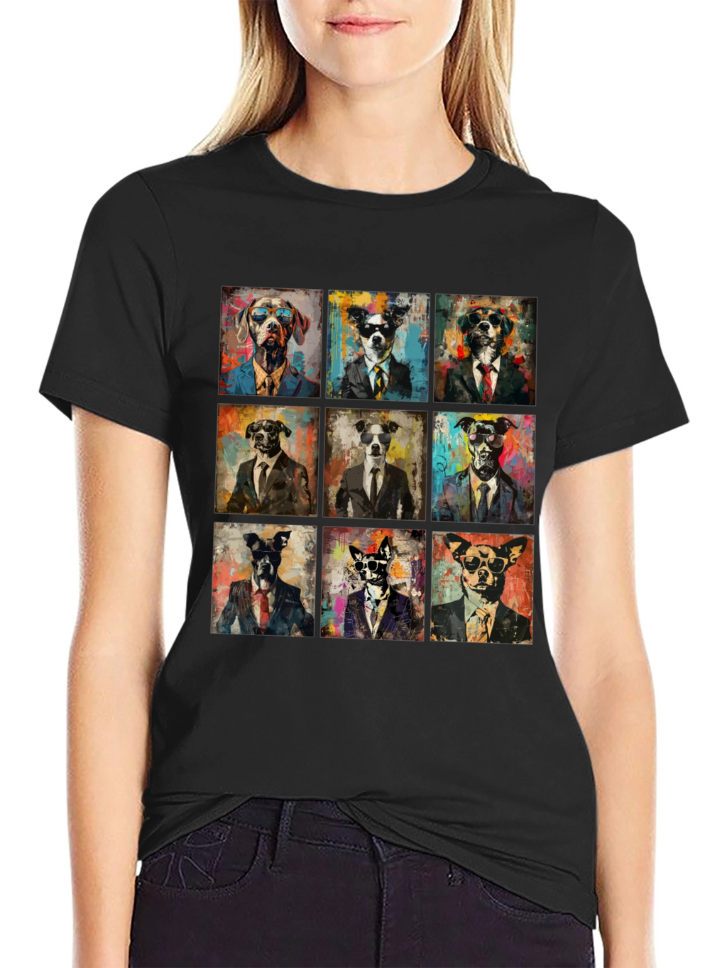 Dog Art Graphic Print Crewneck T-Shirt