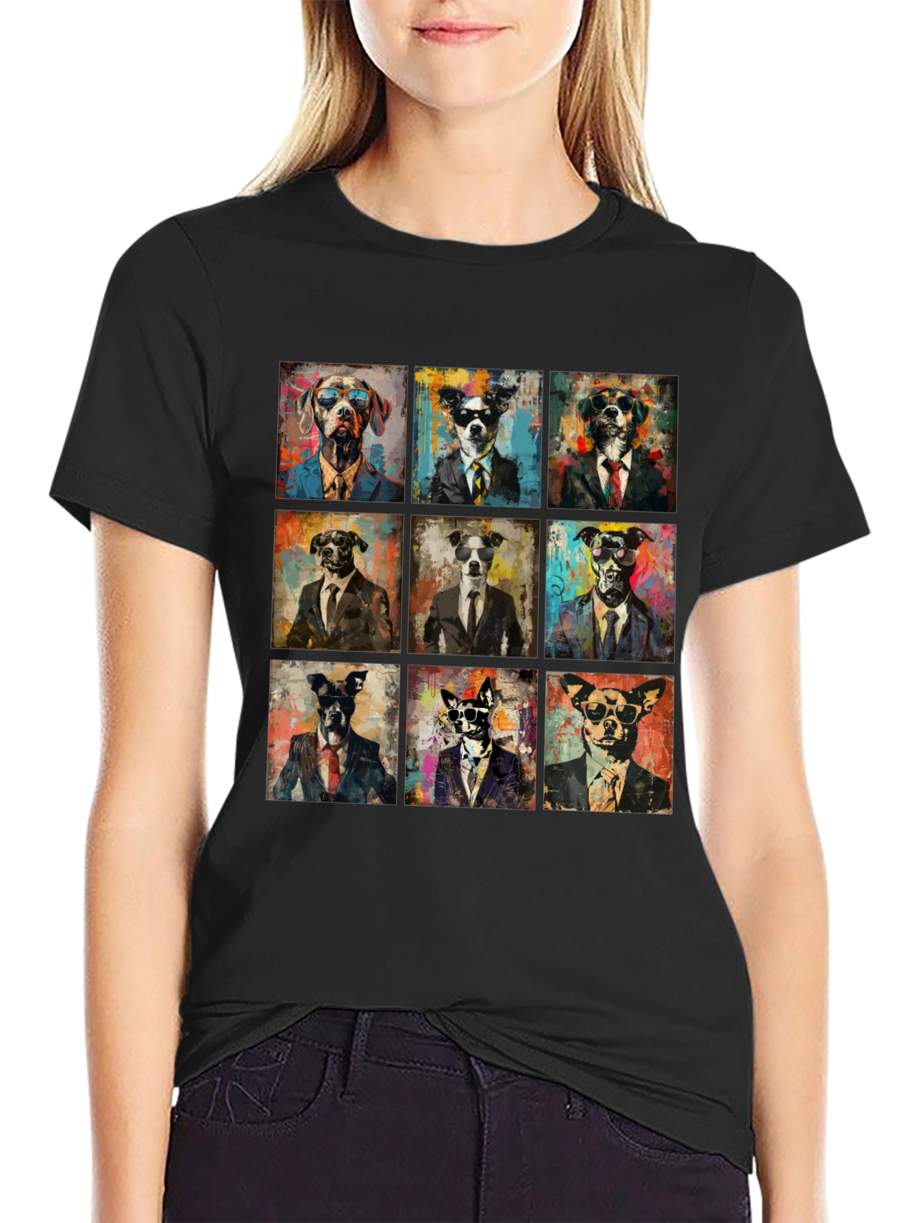 Dog Art Graphic Print Crewneck T-Shirt