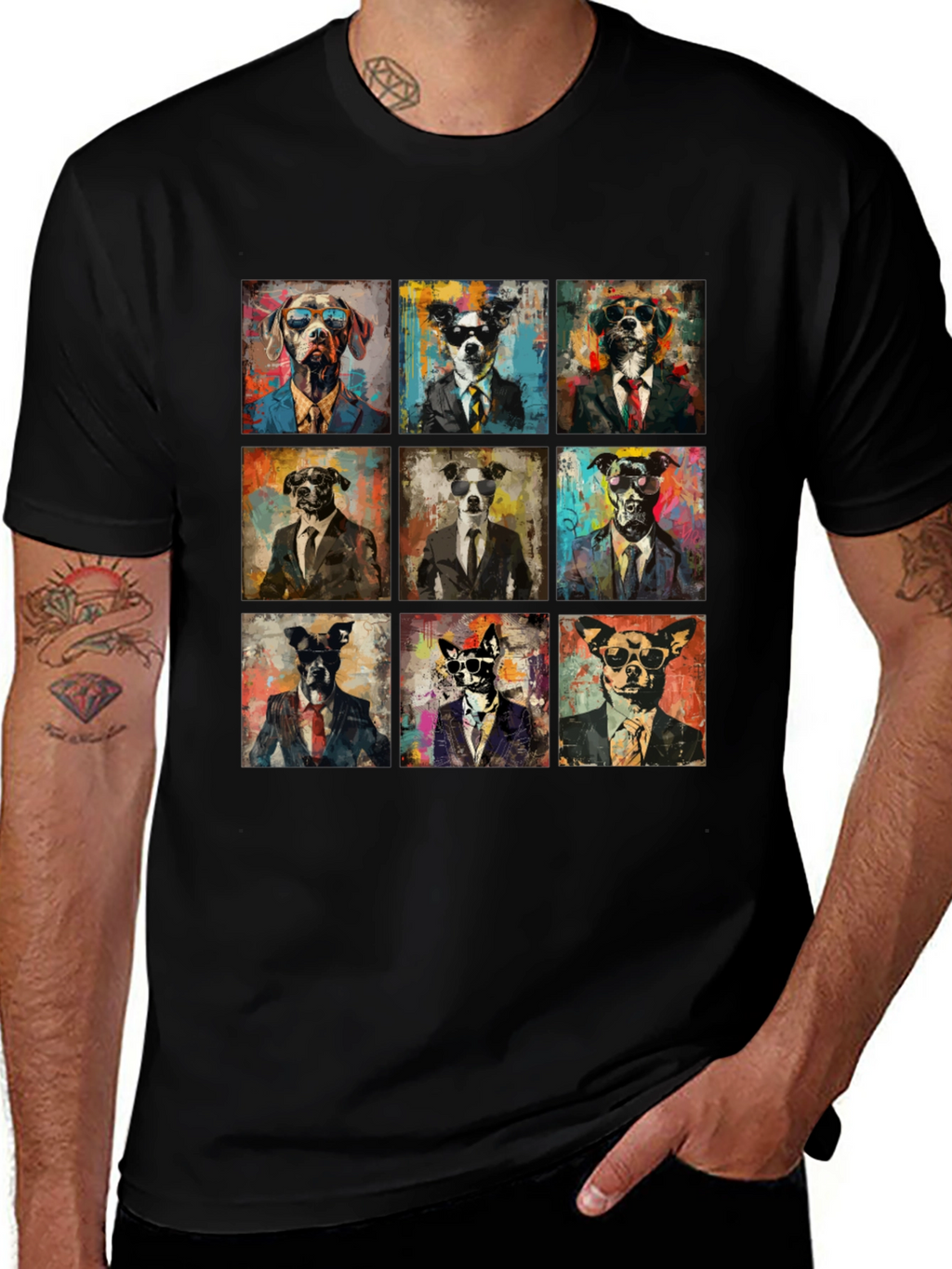 Dog Art Graphic Print Crewneck T-Shirt