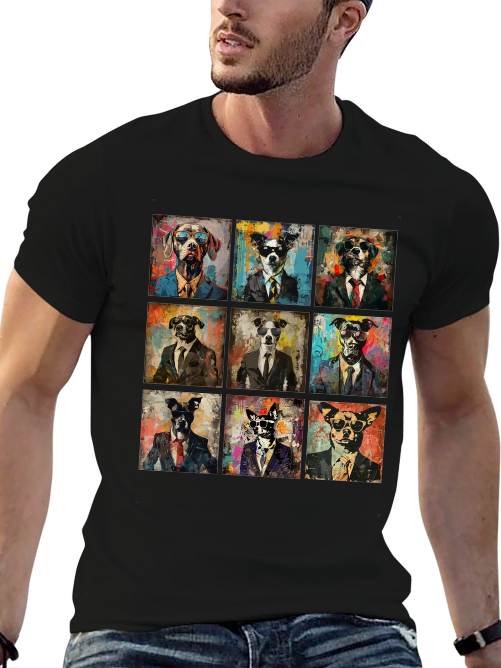 Dog Art Graphic Print Crewneck T-Shirt