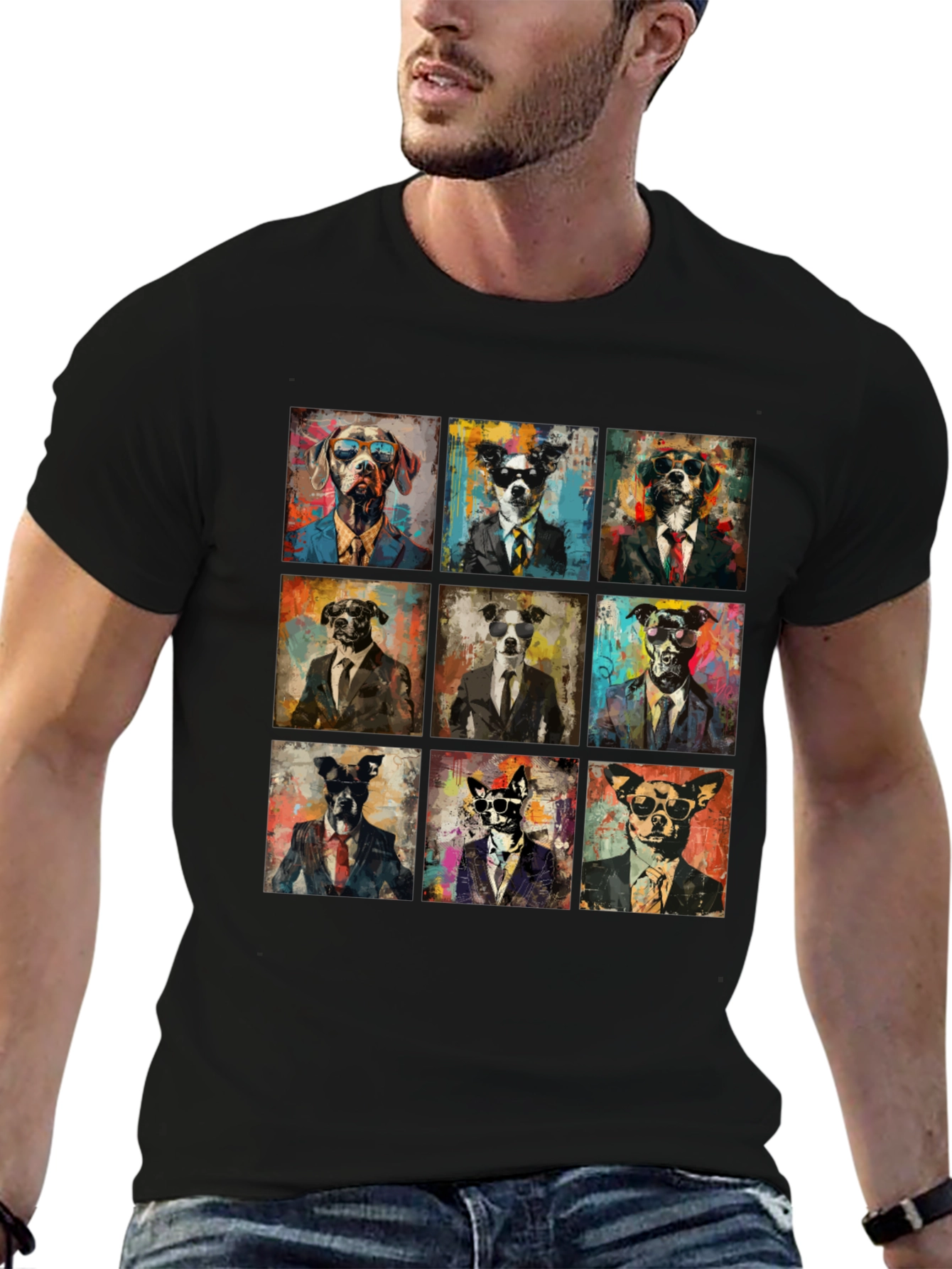 Dog Art Graphic Print Crewneck T-Shirt