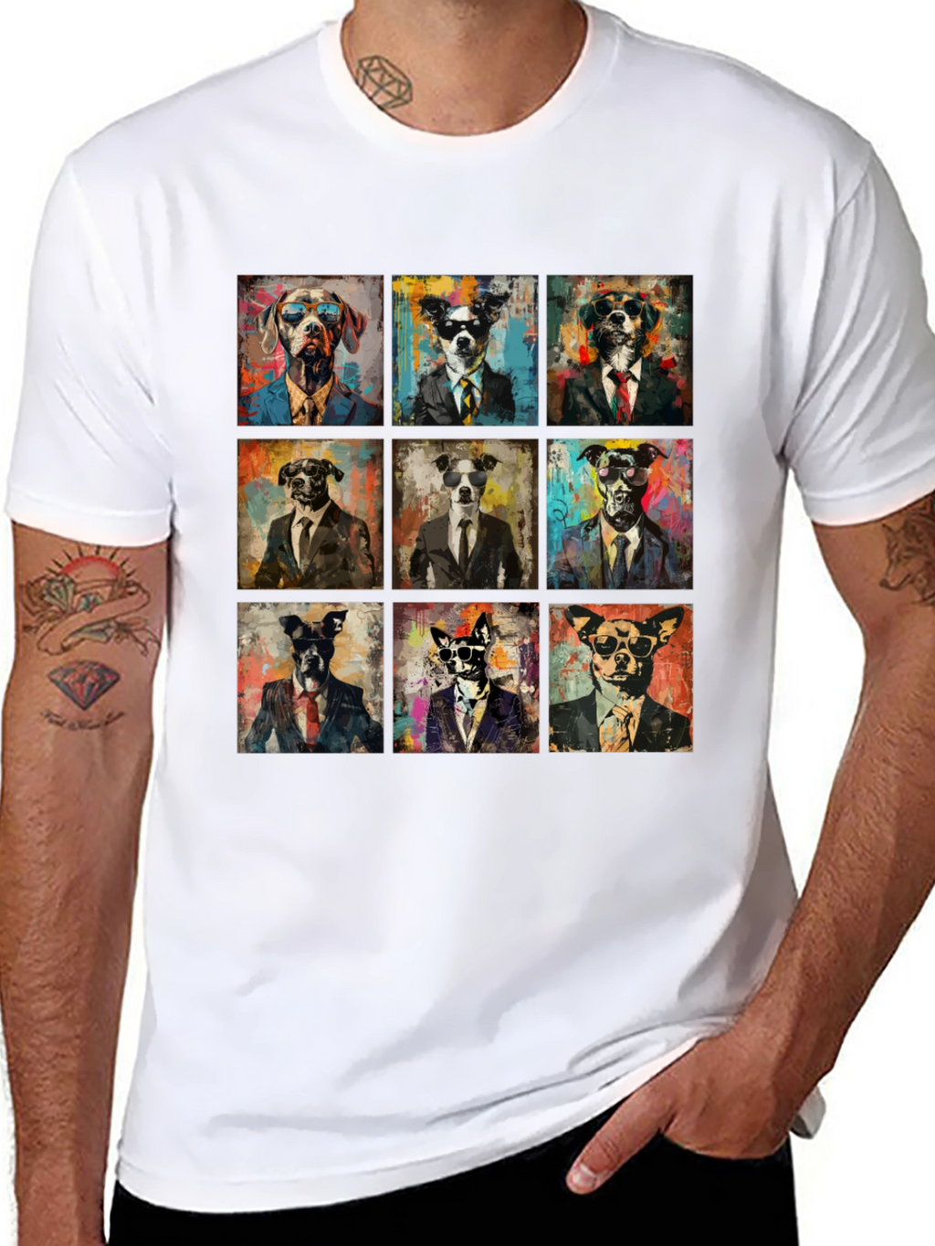 Dog Art Graphic Print Crewneck T-Shirt