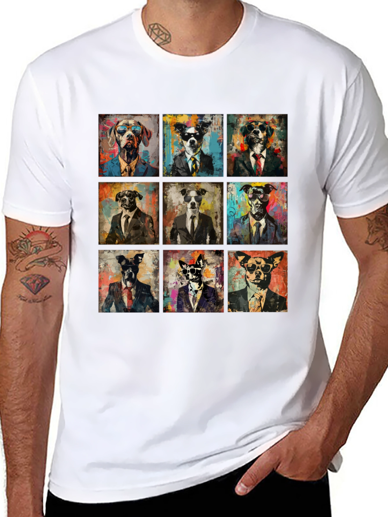 Dog Art Graphic Print Crewneck T-Shirt