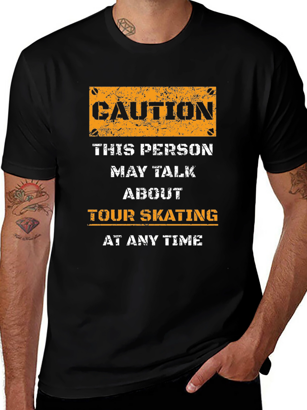 Caution Tour Skating T-Shirt - Novelty Graphic Tee