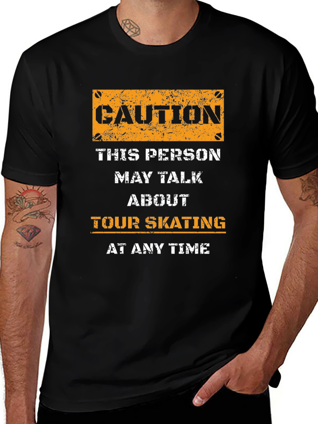 Caution Tour Skating T-Shirt - Novelty Graphic Tee