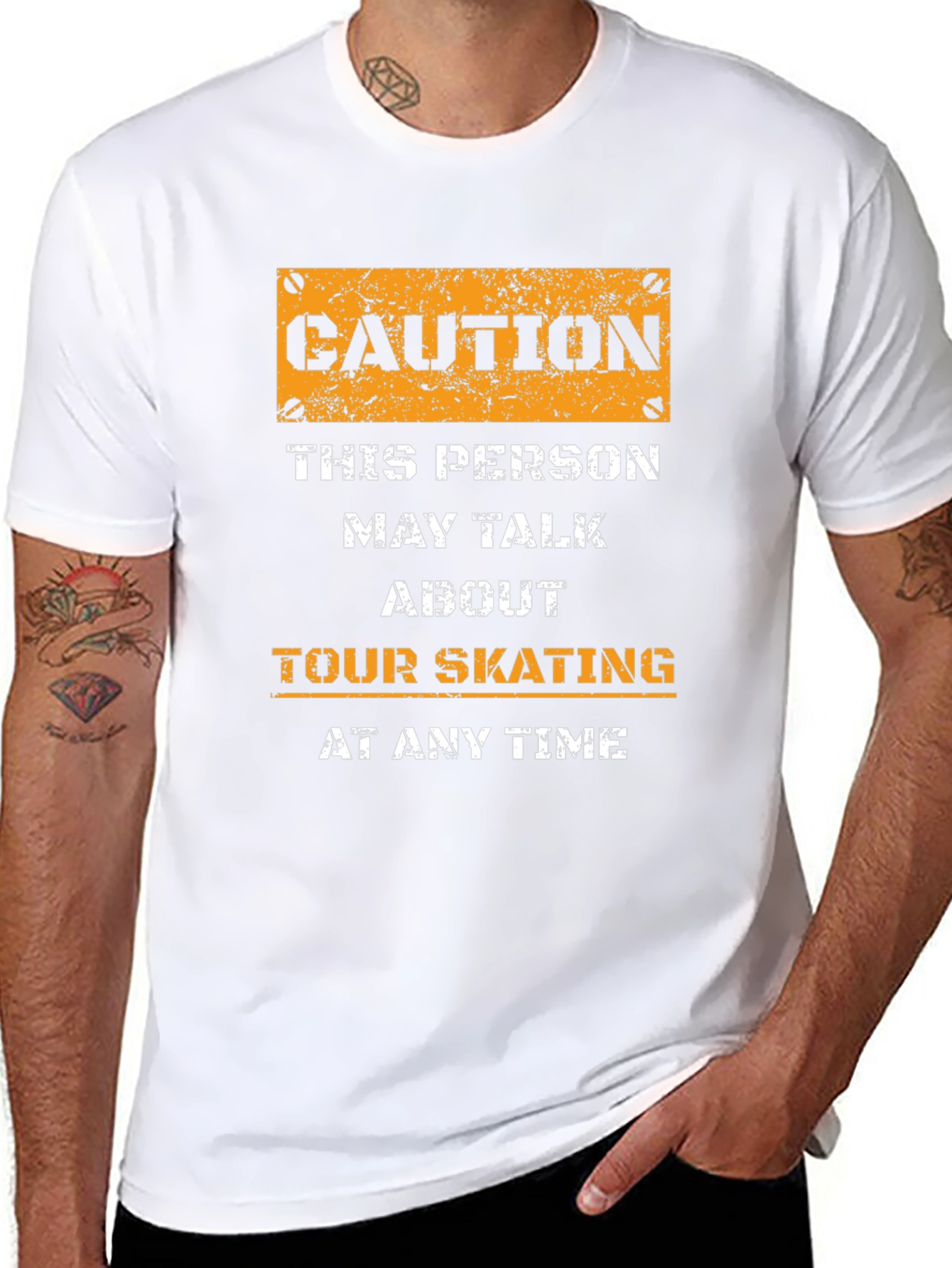 Caution Tour Skating T-Shirt - Novelty Graphic Tee