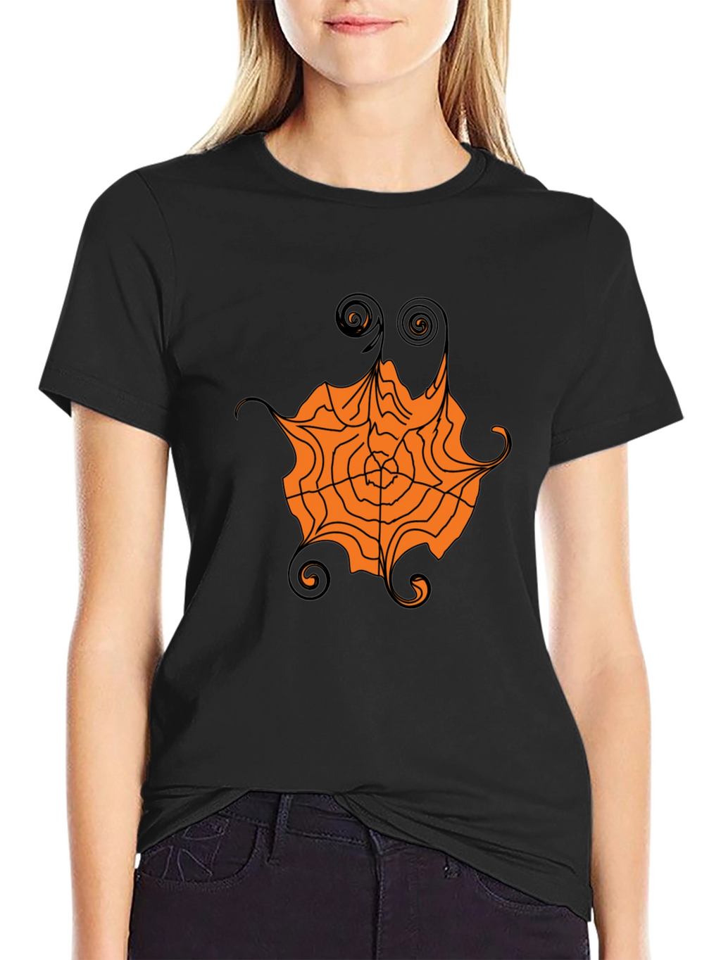 Halloween Spider Web Graphic Tee - Black