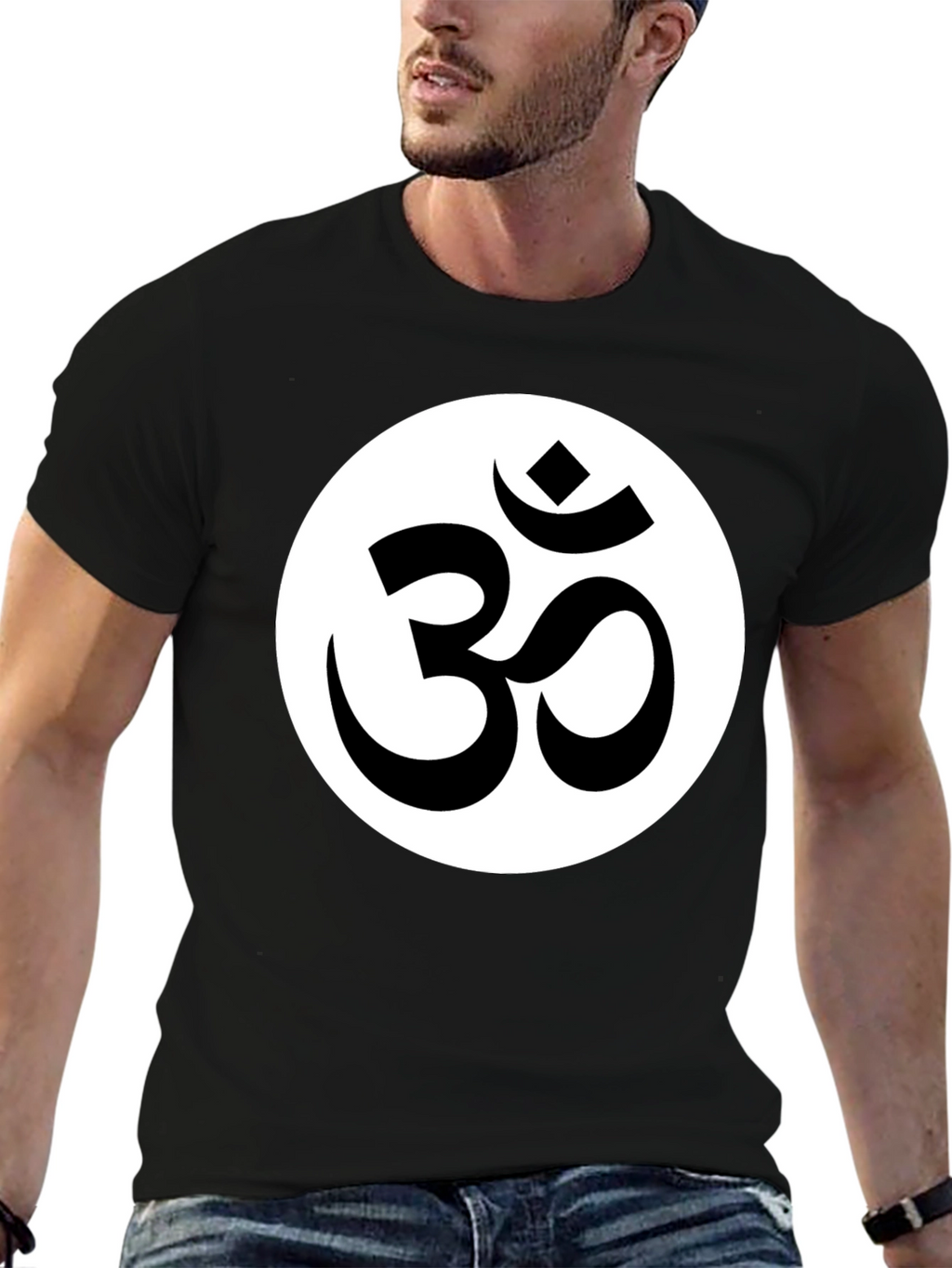 Om Symbol Graphic Tee - Black Cotton Blend Shirt