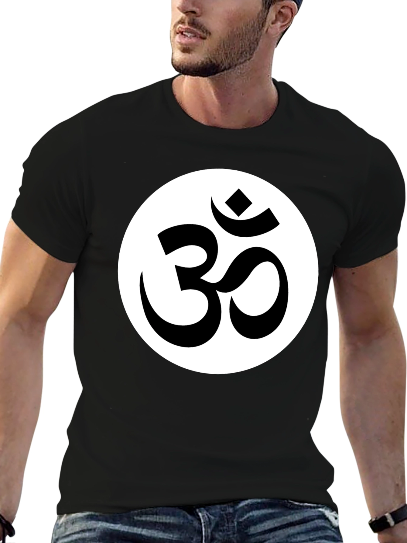 Om Symbol Graphic Tee - Black Cotton Blend Shirt