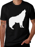 Black Wolf Howling Graphic T-Shirt - Mens