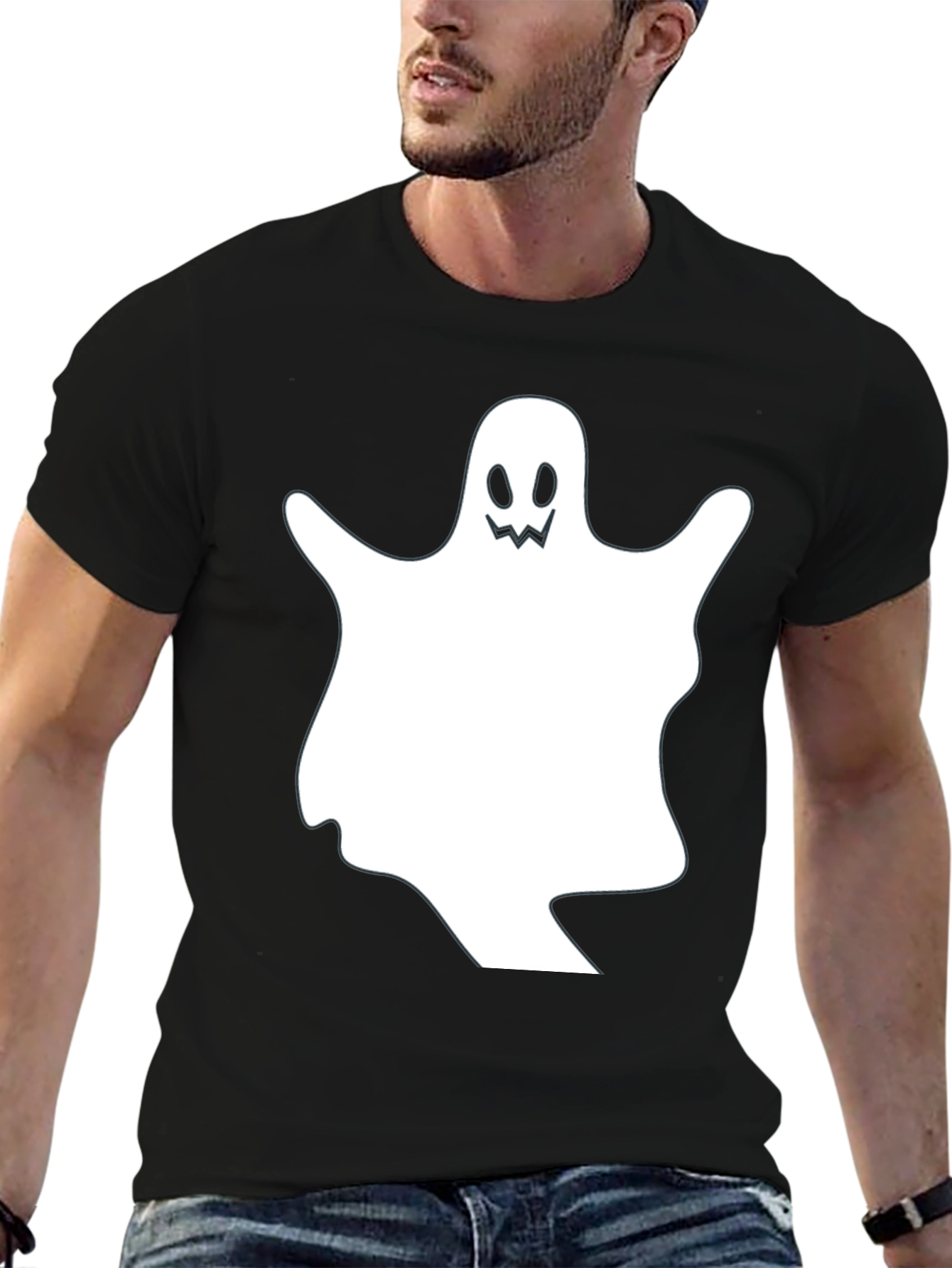 Spooky Ghost Graphic Black T-Shirt