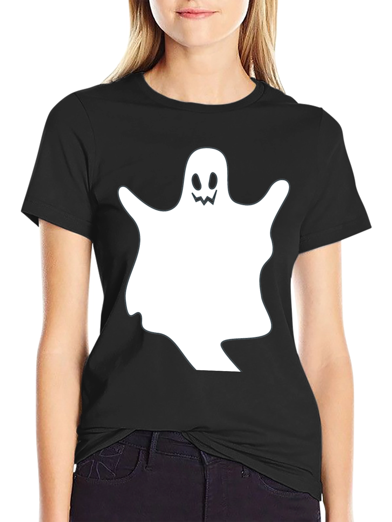 Spooky Ghost Graphic Black T-Shirt