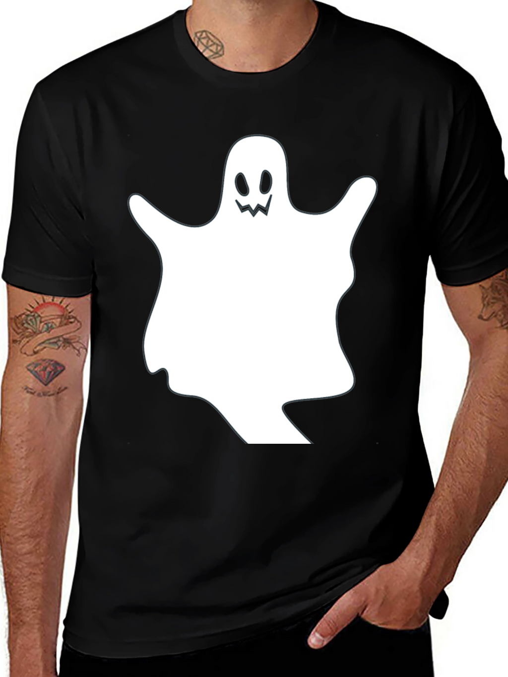 Spooky Ghost Graphic Black T-Shirt