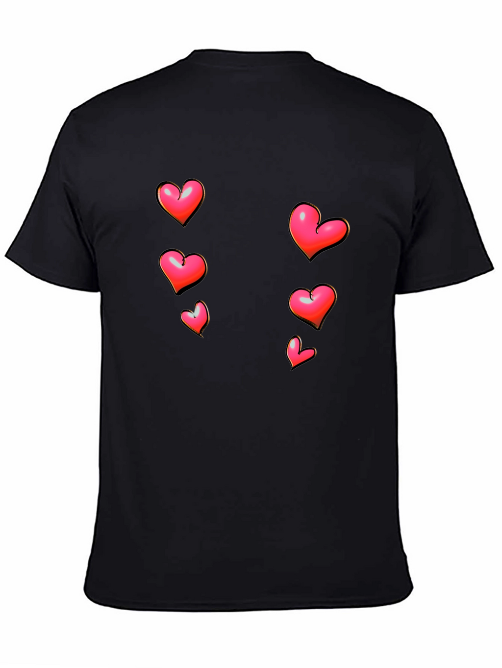 Heart Print Black Casual T-Shirt