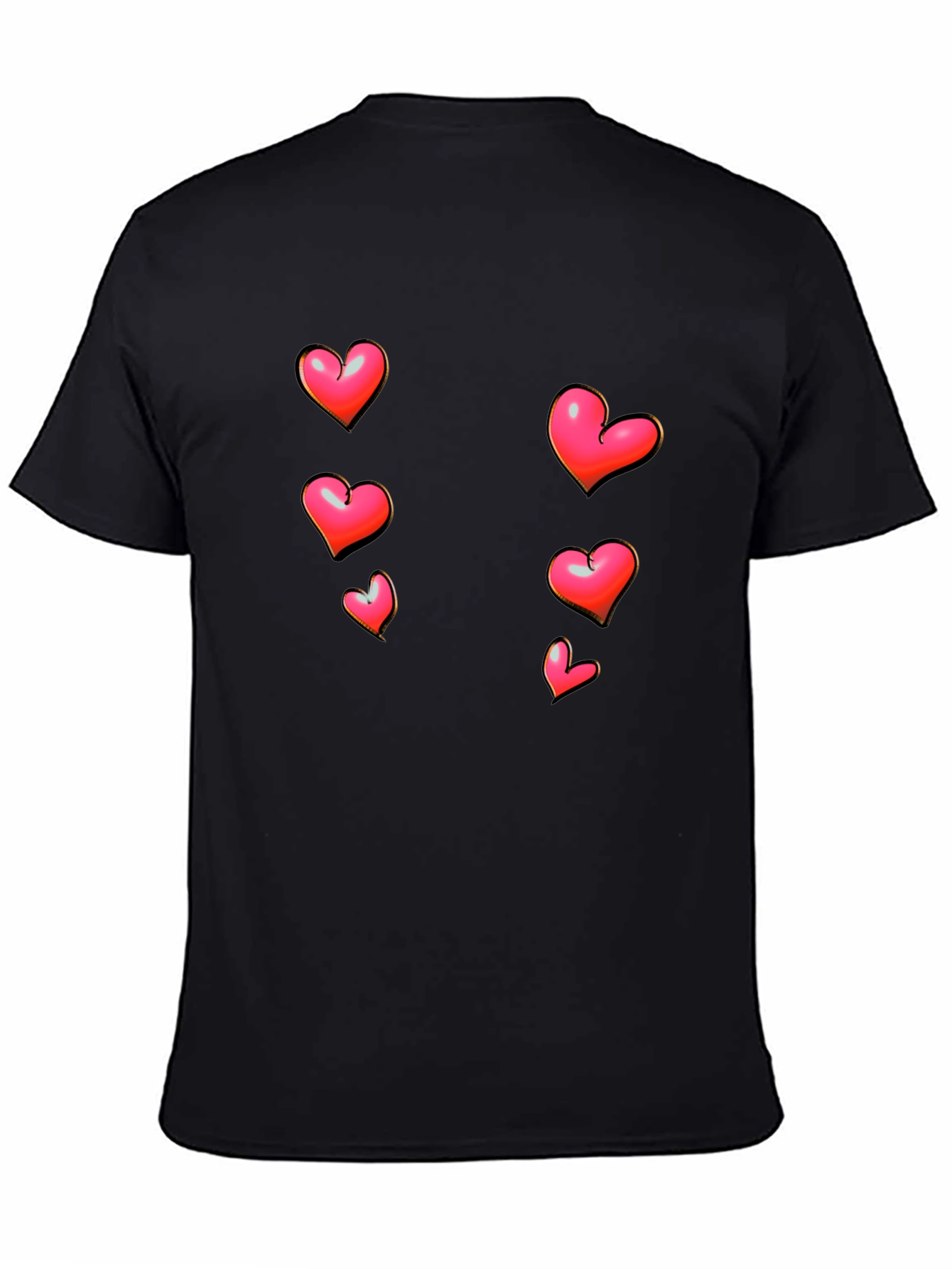 Heart Print Black Casual T-Shirt