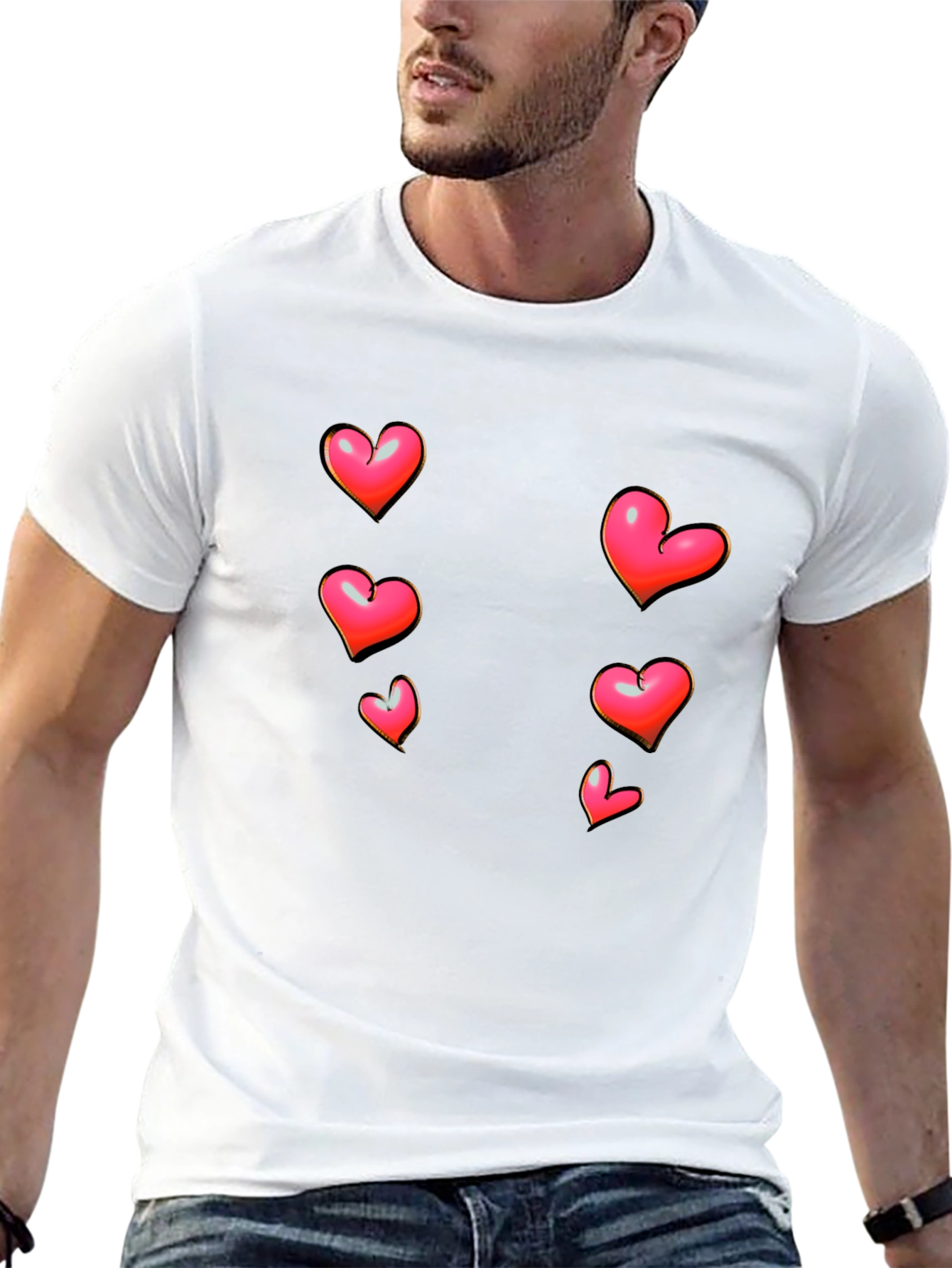 Heart Print Black Casual T-Shirt