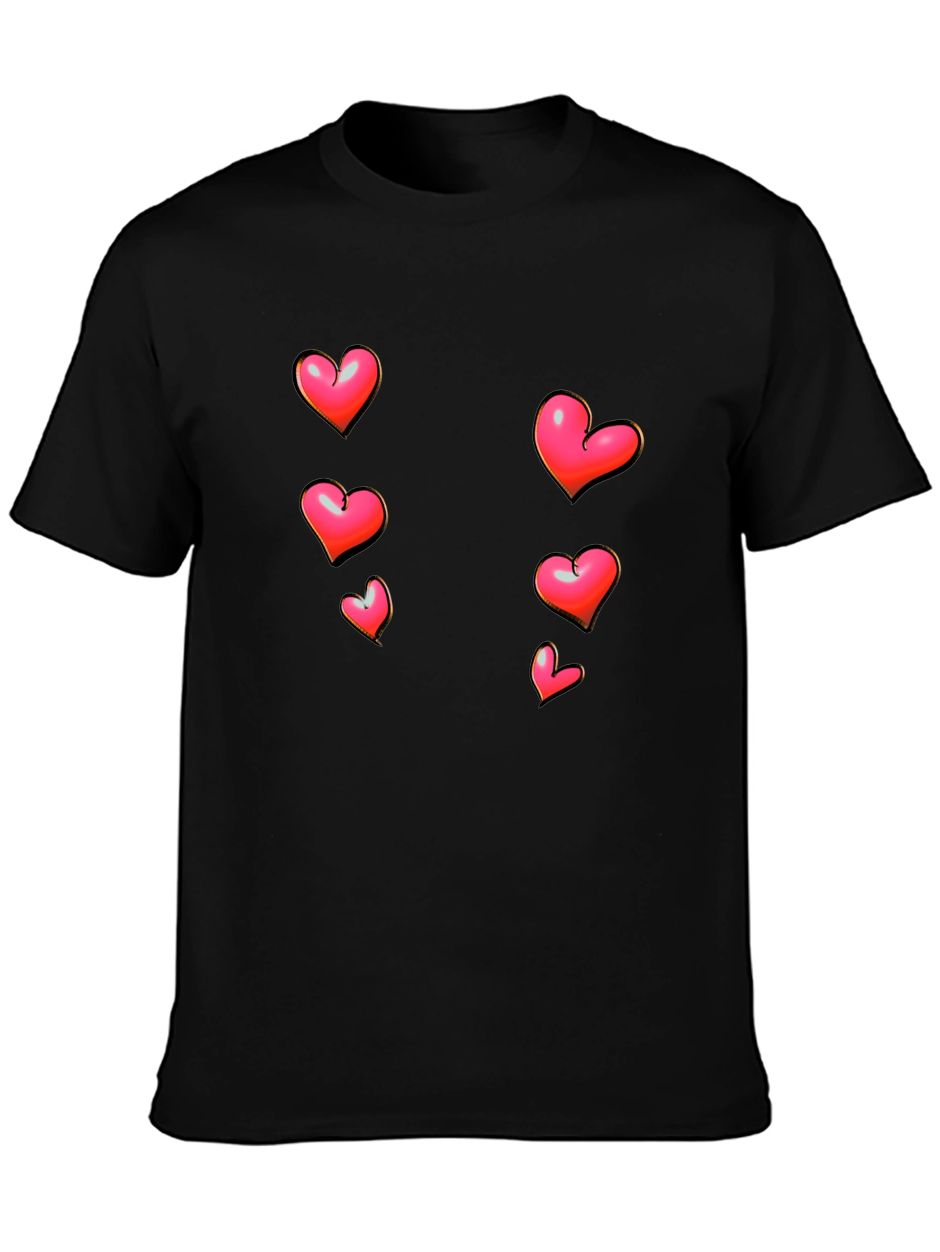 Heart Print Black Casual T-Shirt
