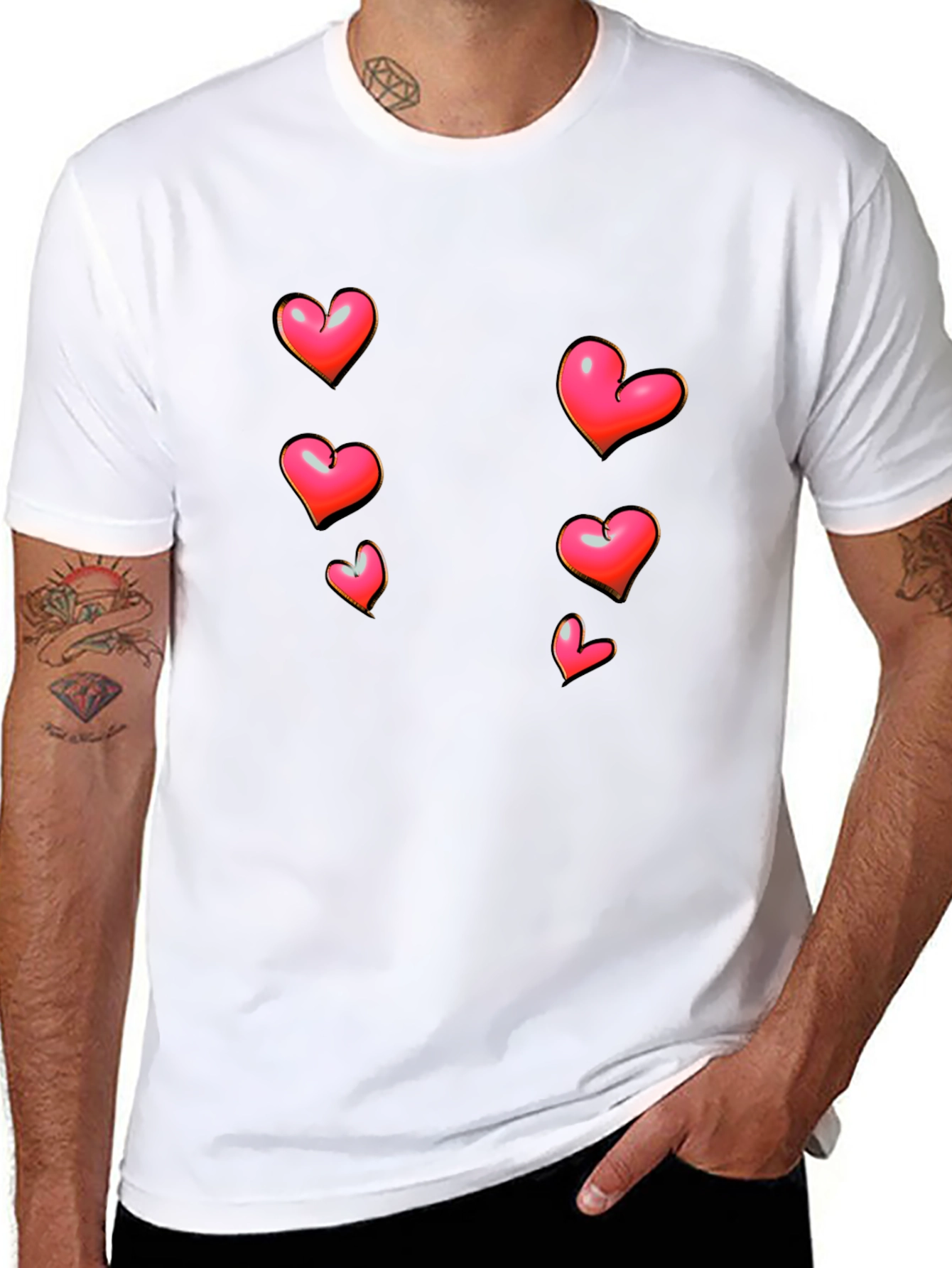 Heart Print Black Casual T-Shirt