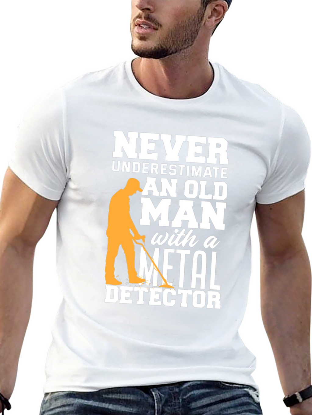Funny Metal Detector Old Man Black T-Shirt