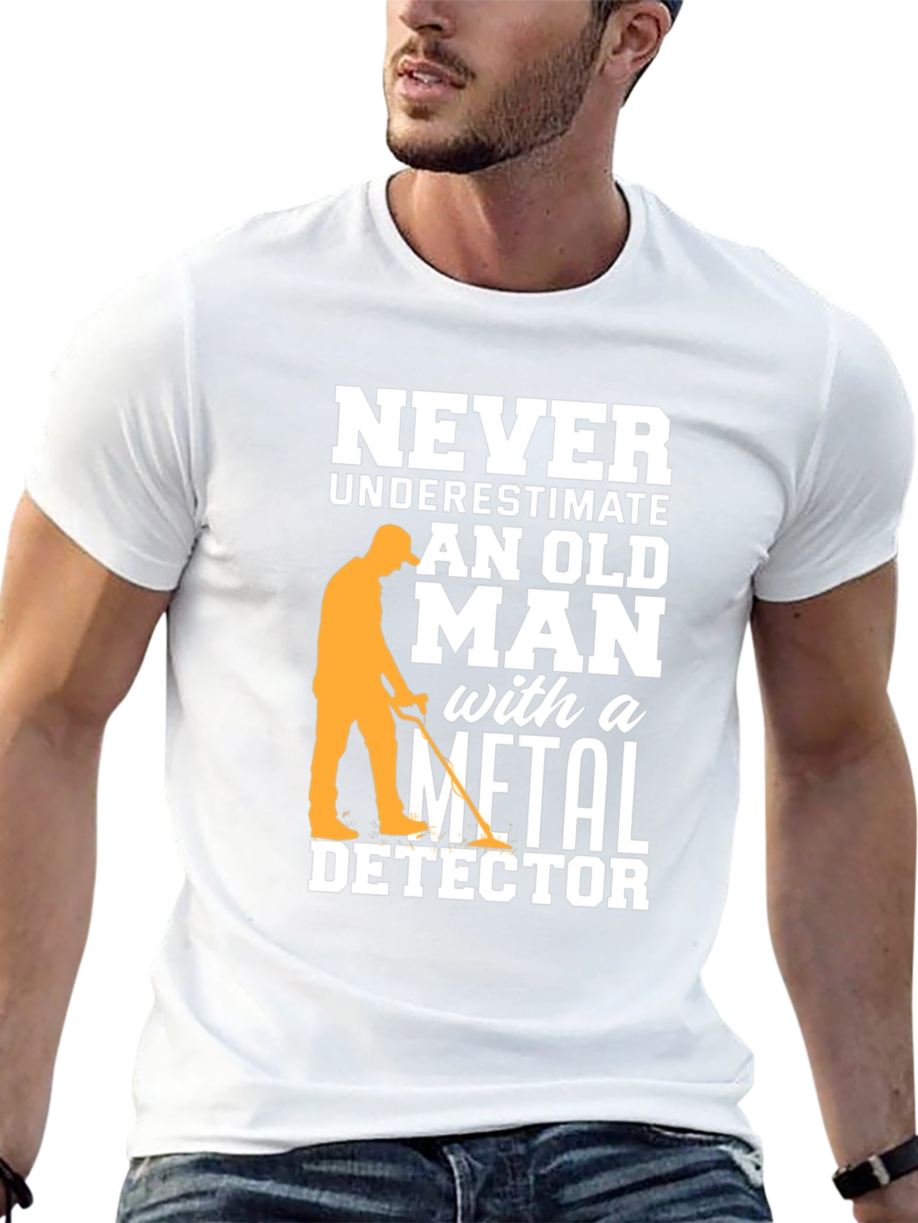 Funny Metal Detector Old Man Black T-Shirt