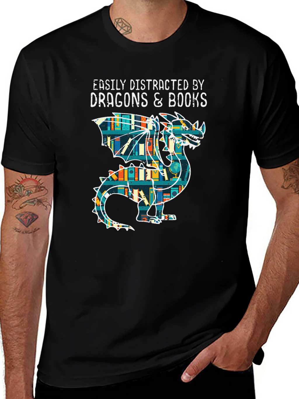 Dragon & Books Graphic Tee - Book Lover Shirt