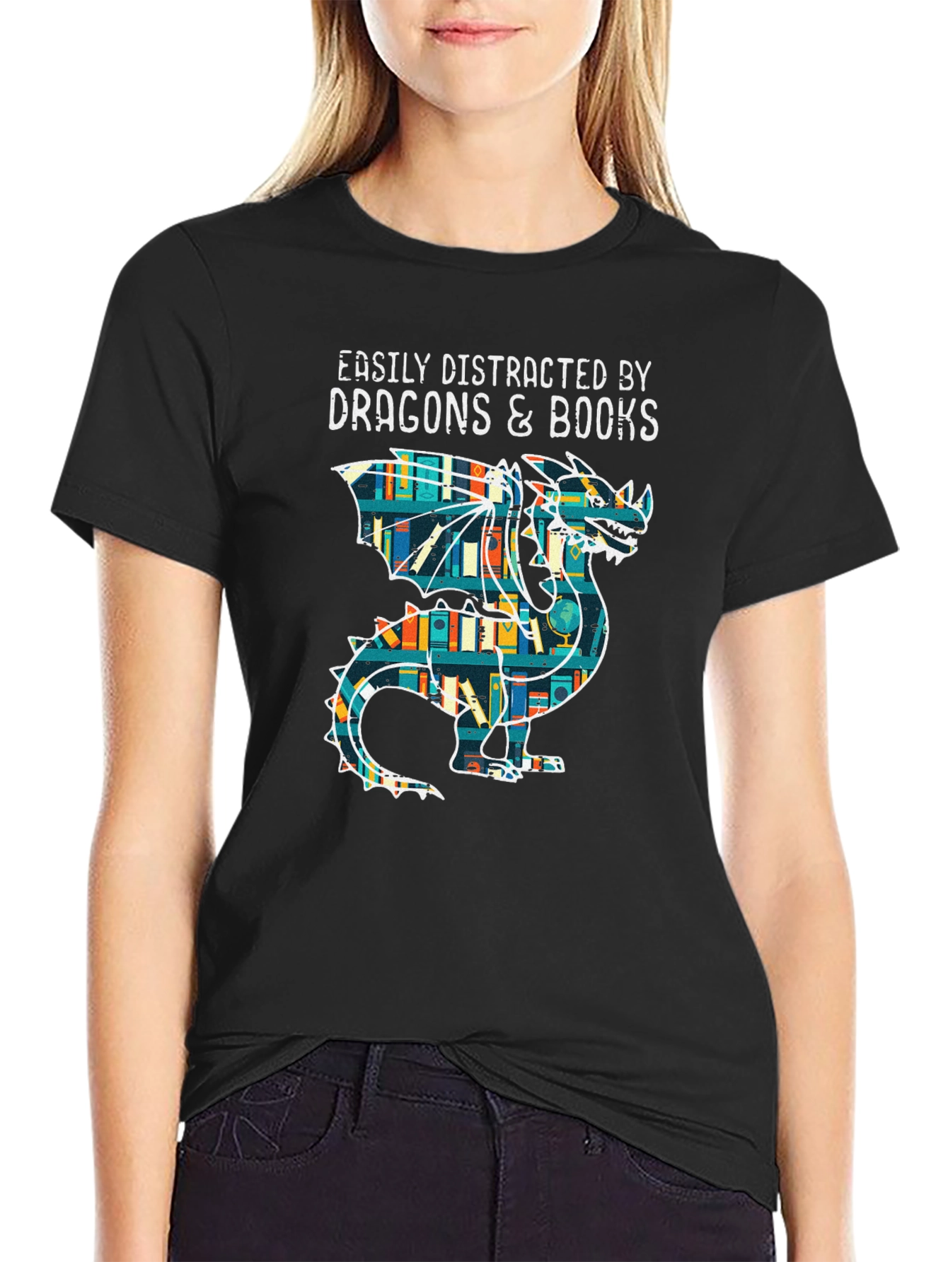 Dragon & Books Graphic Tee - Book Lover Shirt