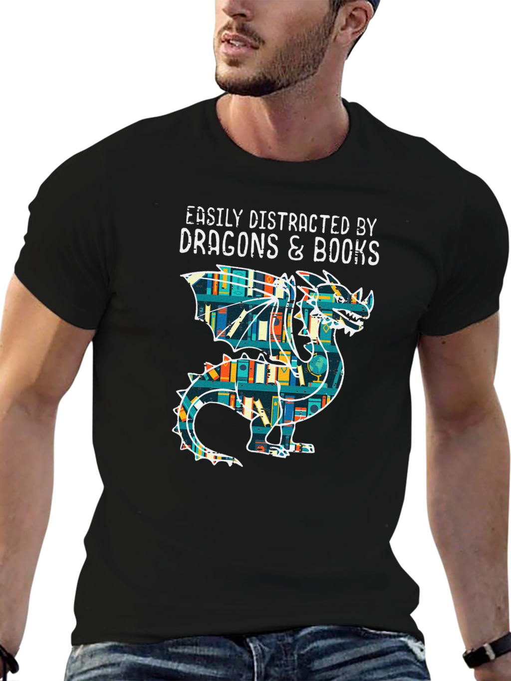 Dragon & Books Graphic Tee - Book Lover Shirt