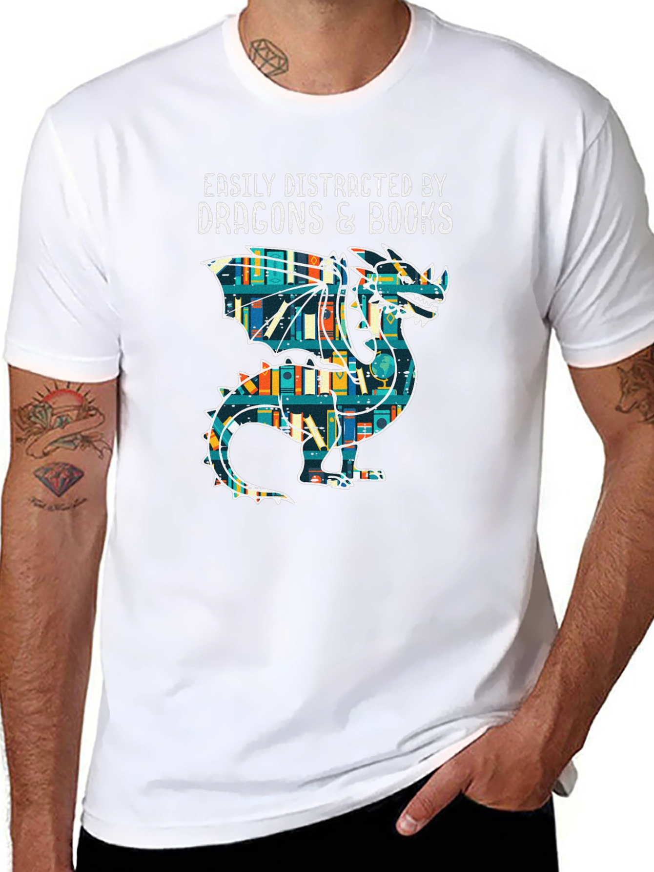 Dragon & Books Graphic Tee - Book Lover Shirt